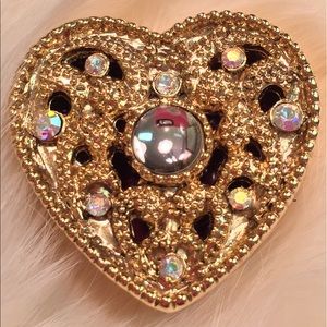 Ring Box GoldTone 9 Rhinestones Beautifully Scroll